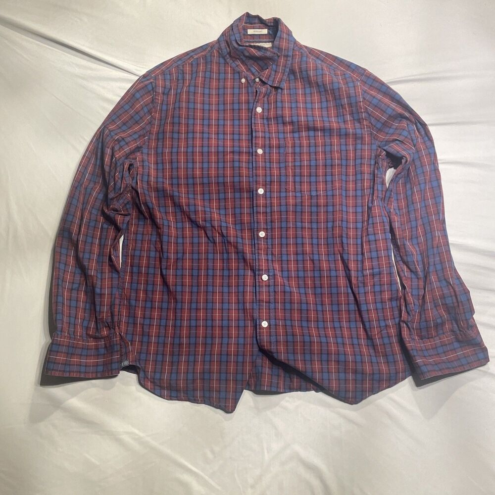 Hawker Rye Mens Size Large Slim Oxford Long Sleeve Button Up Shirt Red & Blue